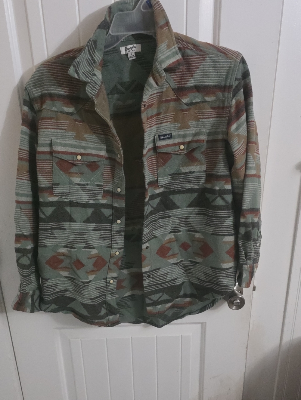Wrangler  Women's Green and Brown Aztec-Style Button Down Shirt